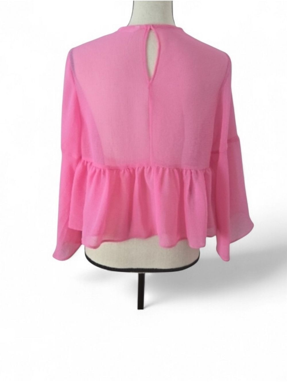 Zara Bubblegum Pink Chiffon Tiered Ruffle Blouse XS - Picture 7 of 9